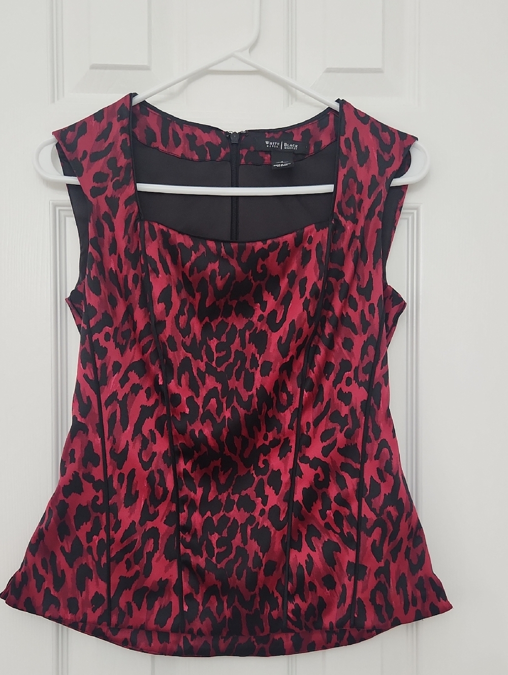 White House Black Market Red and Black Leopard-Print Blouse